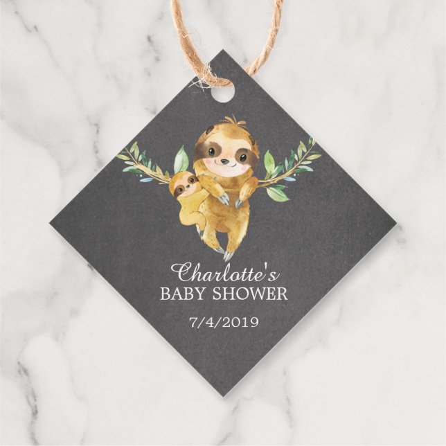 Niedliches Chalkboard Sloth Baby Dusche Gefallen Geschenkanhänger (Rückseite)