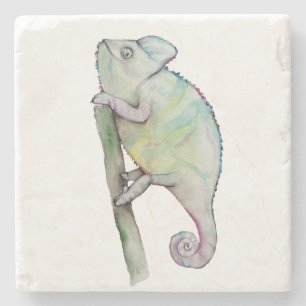 Niedliches Chamäleon in Aquarellfarbe Steinuntersetzer