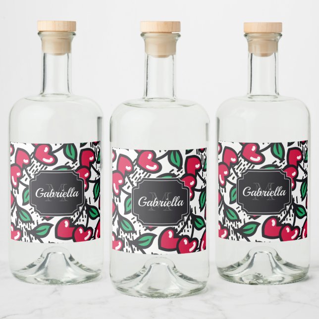 Niedliches Cherry-Muster Alkoholflaschenetikett (Flaschen)