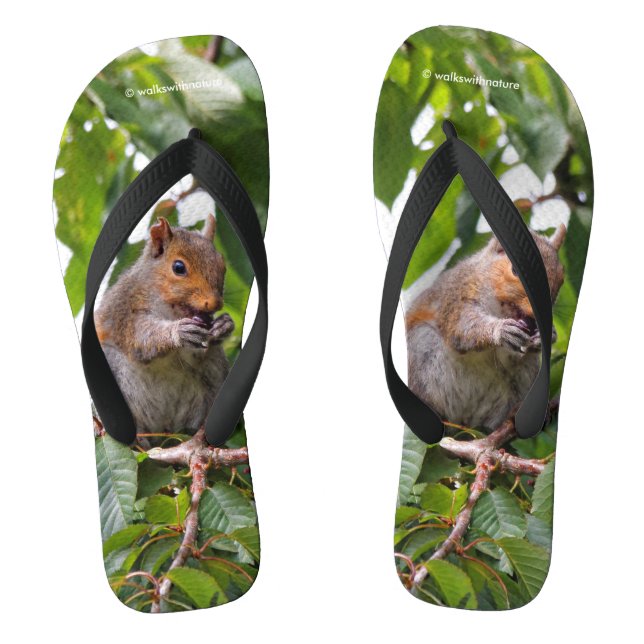 Niedliches Cherry Picking Eastern Gray Eichhörnche Flip Flops (Fußbett)