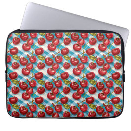 Niedliches Cherry und blaues Kariertes Muster Laptopschutzhülle