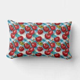 Niedliches Cherry und blaues Kariertes Muster Lendenkissen