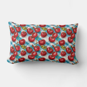 Niedliches Cherry und blaues Kariertes Muster Lendenkissen