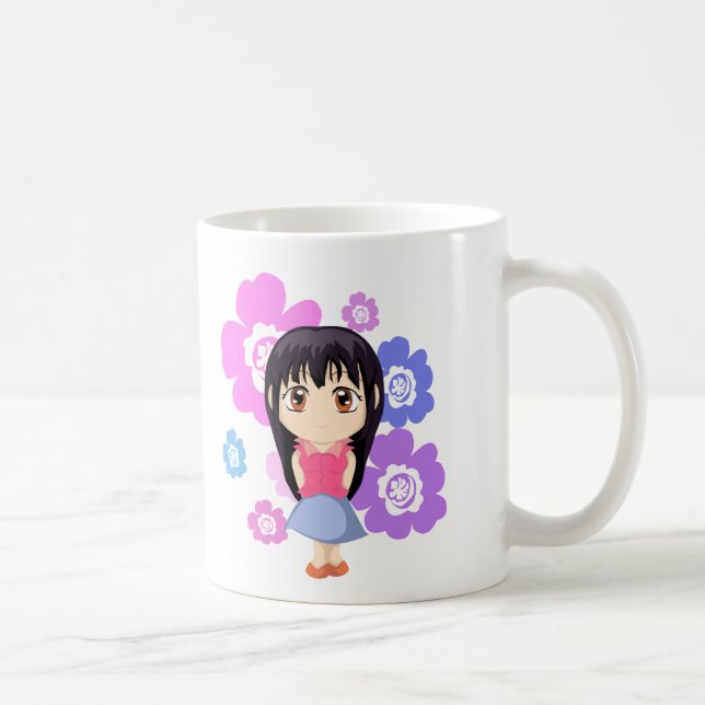 Niedliches Chibi Girl mit Blume Kaffeetasse (Rechts)
