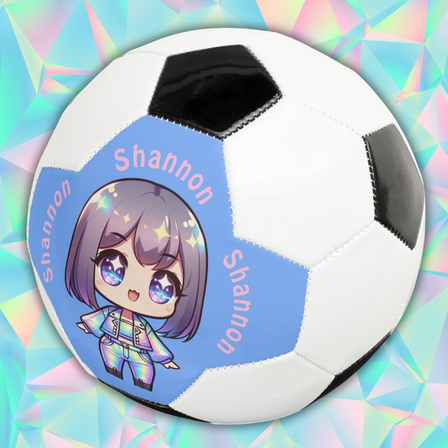 Niedliches Chibi-Holografisches Monogramm auf blau Fußball (Von Creator hochgeladen)