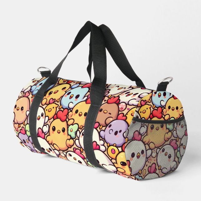 Niedliches Chibi-Hühnermuster Duffle Bag (Rechte Ecke)