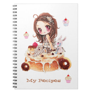 Niedliches chibi Mädchen, das auf einem delicous Notizblock