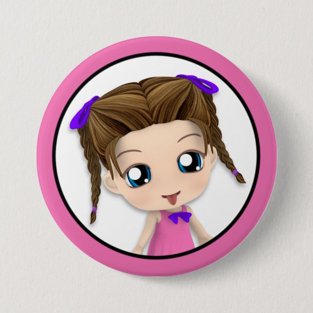 Niedliches Chibi Mädchen, das Zunge heraus haftet, Button (Vorderseite)