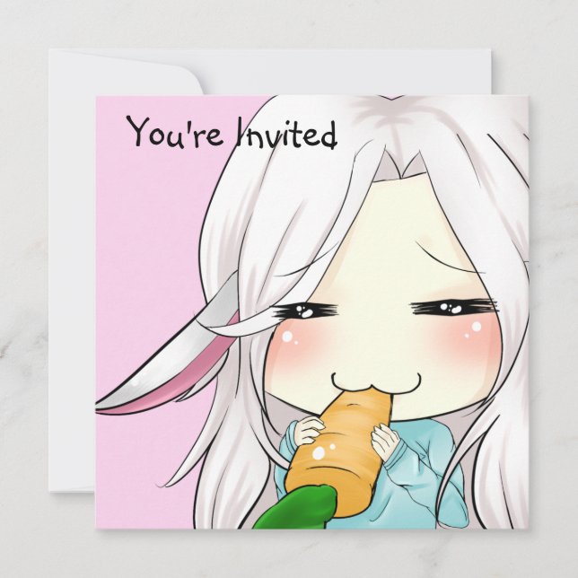 Niedliches chibi Mädchen mit Häschenohreinladungen Einladung (Vorderseite)