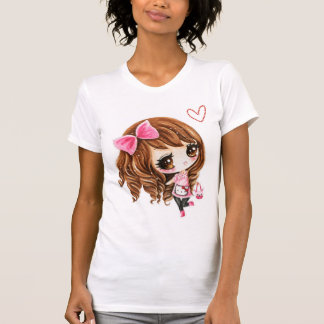 Niedliches chibi Mädchen mit rosa großem Bogen - T-Shirt