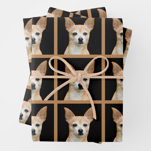 Niedliches Chihuahua Dog Black Tan Muster Design Geschenkpapier Set (Beispiel)