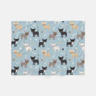 Niedliches Chihuahua-Muster-Blau Fleecedecke