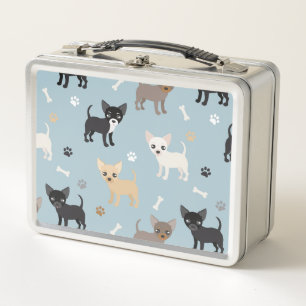 Niedliches Chihuahua-Muster-Blau Metall Brotdose
