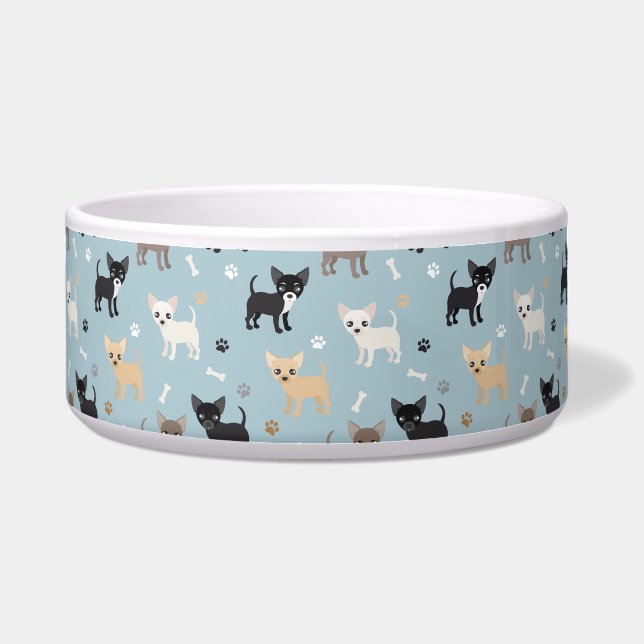 Niedliches Chihuahua-Muster-Blau Napf (Vorderseite)