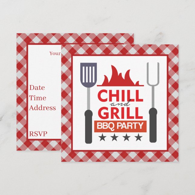 Niedliches Chill Grill GRILLEN Party Einladung (Vorne/Hinten)