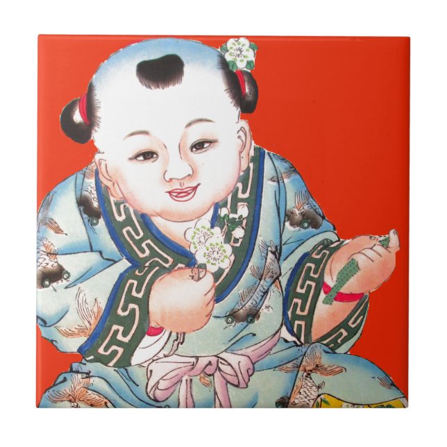 Niedliches Chinesisch lachen Viel Glück Buddha auf Fliese (Vorderseite)