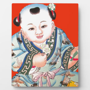Niedliches Chinesisch lachen Viel Glück Buddha auf Fotoplatte