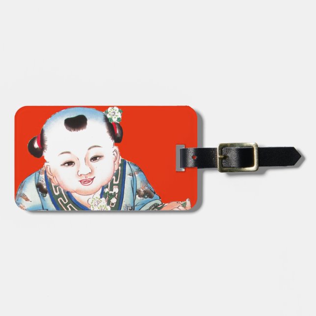 Niedliches Chinesisch lachen Viel Glück Buddha auf Gepäckanhänger (Vorderseite horizontal)