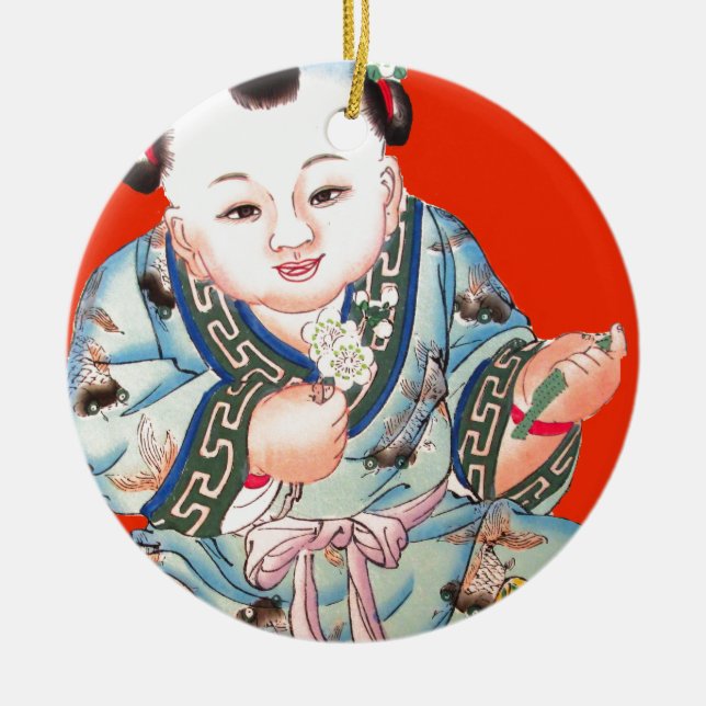 Niedliches Chinesisch lachen Viel Glück Buddha auf Keramik Ornament (Vorne)