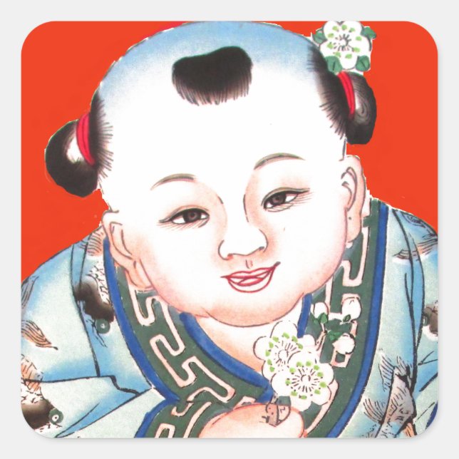 Niedliches Chinesisch lachen Viel Glück Buddha auf Quadratischer Aufkleber (Vorderseite)