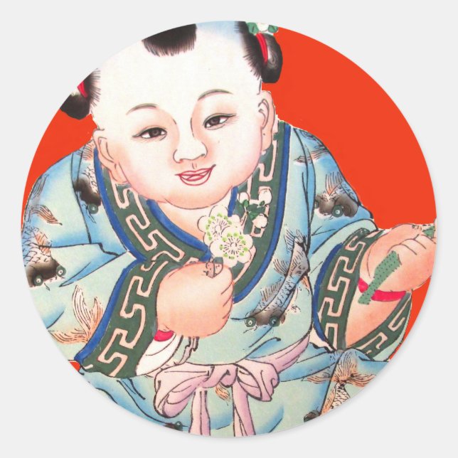 Niedliches Chinesisch lachen Viel Glück Buddha auf Runder Aufkleber (Vorderseite)