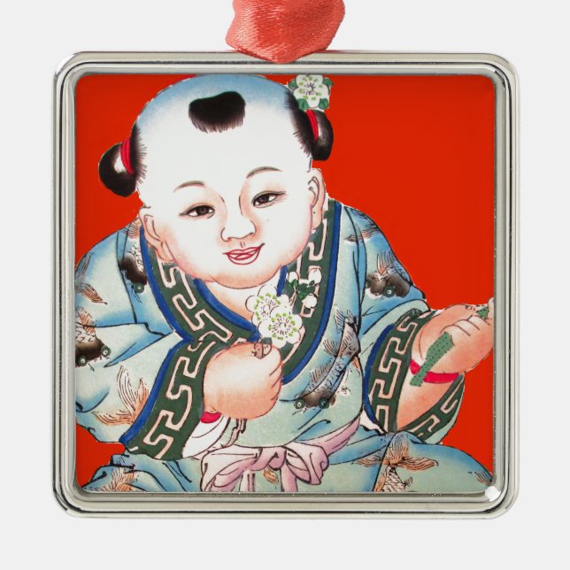Niedliches Chinesisch lachen Viel Glück Buddha auf Silbernes Ornament (Vorne)
