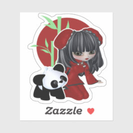 Niedliches chinesisches Mädchen mit Panda und Bamb Aufkleber