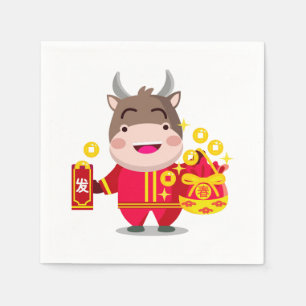 Niedliches chinesisches Neujahr der Ochsengoldmünz Serviette