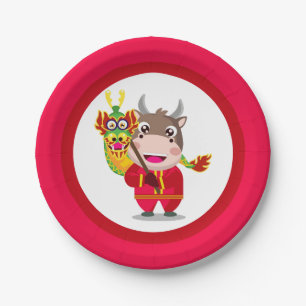 Niedliches chinesisches Neujahr der Ox-Züge Pappteller