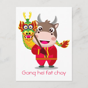 Niedliches chinesisches Neujahr des Oxdrachen Postkarte