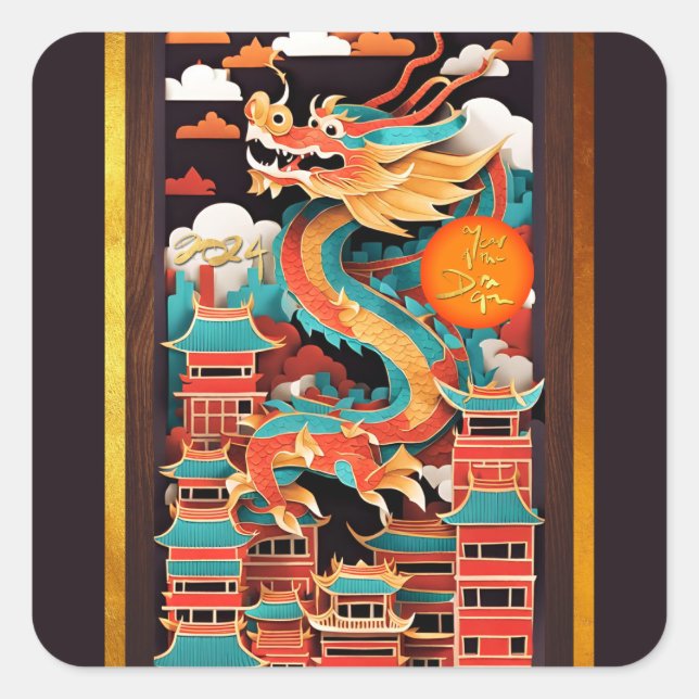Niedliches chinesisches Neujahr Dragon Origami SqS Quadratischer Aufkleber (Vorderseite)