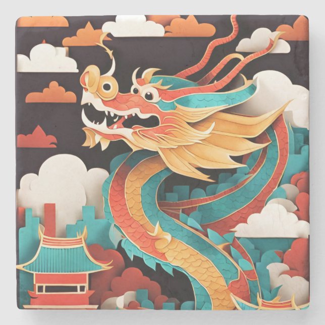 Niedliches chinesisches Neujahrdrache Zodiac Birth Steinuntersetzer (Vorderseite)