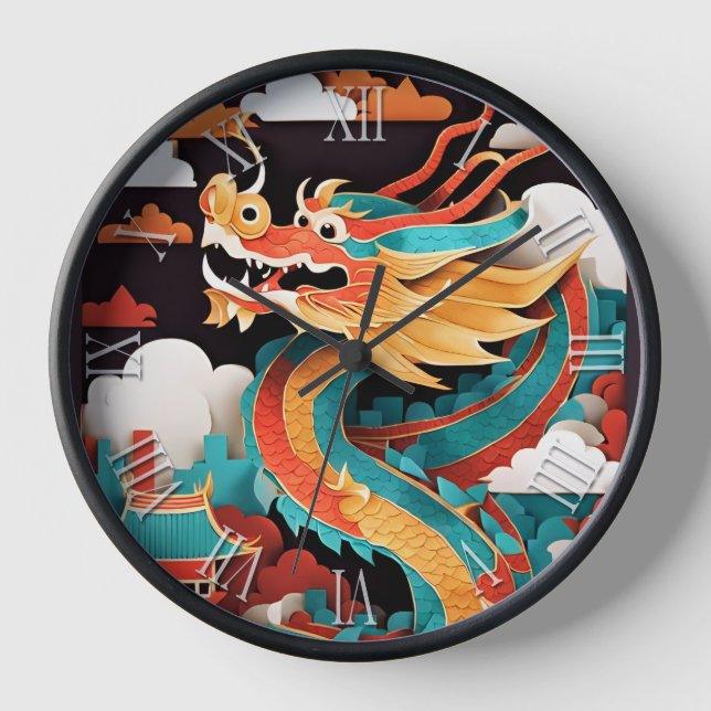 Niedliches chinesisches Neujahrdrache Zodiac Birth Uhr (Vorderseite)