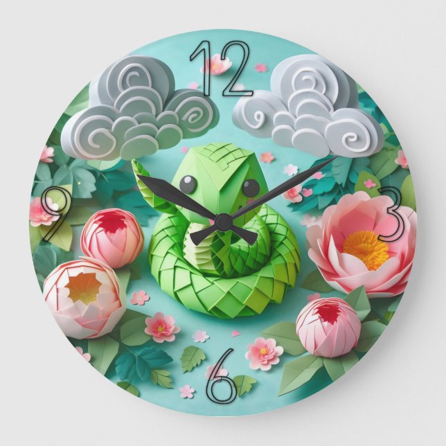 Niedliches Chinesisches Neujahrsschlange Origami W Große Wanduhr (Vorderseite)
