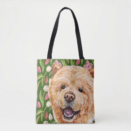 Niedliches Chow-Chow und Tulip-Blume-Muster Tasche
