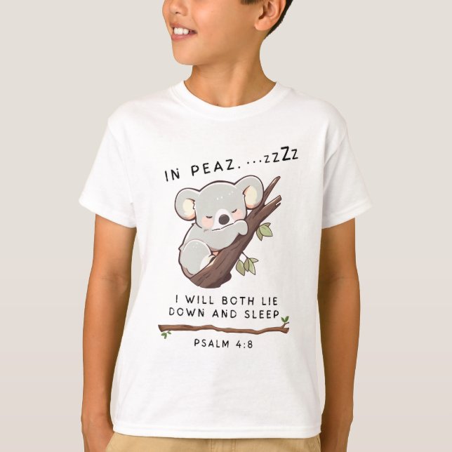 Niedliches Christliches Schlafen Koala Psalm 4 Bib T-Shirt (Vorderseite)