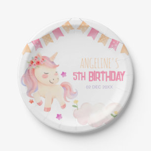 Niedliches Cloud Pink Unicorful Girl Geburtstag Pappteller