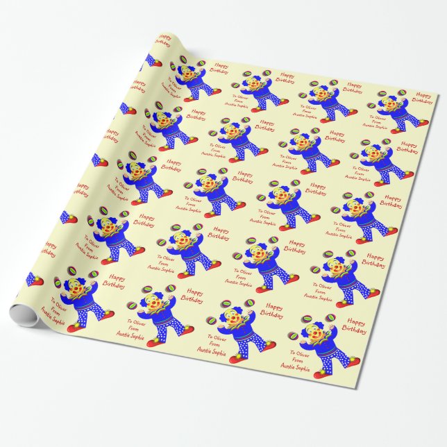 Niedliches Clown-Personalisiertes Geschenkpapier (Ungerollt)