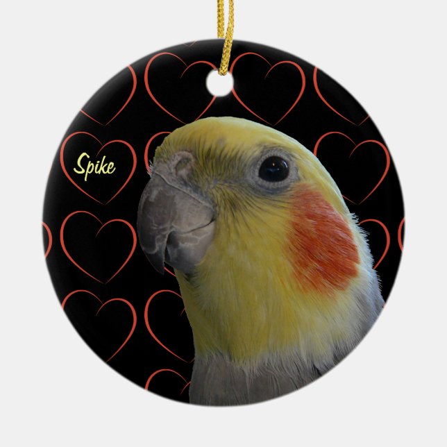 Niedliches Cockatiel und Herz Keramikornament (Vorne)