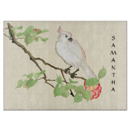 Niedliches Cockatoo Kamelien-Glasschneidebrett Schneidebrett