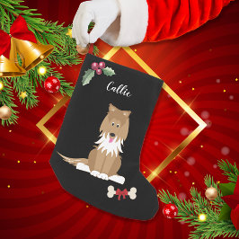 Niedliches Collie Dog Monogramm Schwarz Kleiner Weihnachtsstrumpf