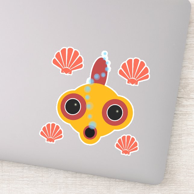 Niedliches Comic Google Mit Augen Goldfish Bubbles Aufkleber (Detail)