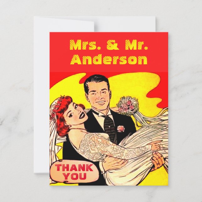 Niedliches Comic Hochzeit Paar danke Postcard Einladung (Vorderseite)