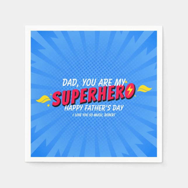 Niedliches Comic Superhero Fathers Day Napkins Serviette (Vorderseite)