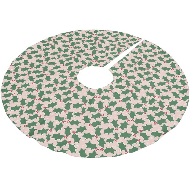 Niedliches Common Holly-Blätter-Muster Weihnachten Polyester Weihnachtsbaumdecke (Schrägansicht)