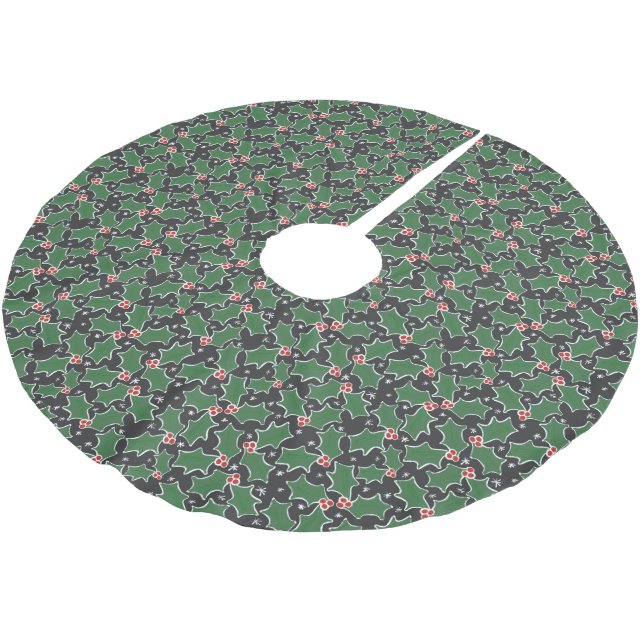 Niedliches Common Holly Blätter Muster Weihnachts  Polyester Weihnachtsbaumdecke (Schrägansicht)