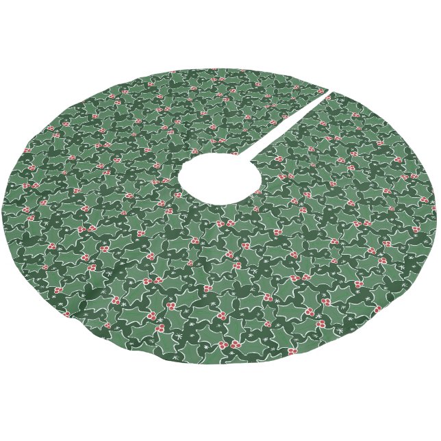 Niedliches Common Holly-Blätter Weihnachtsmuster Polyester Weihnachtsbaumdecke (Schrägansicht)
