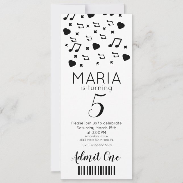 Niedliches Concert Music Ticket Style Party Einladung (Vorderseite)