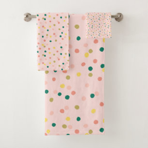 Niedliches Confetti Polka Dots Muster Schwarz Grü Badhandtuch Set