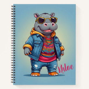 Niedliches Cool Happy Hippo Personalisiert Notizbuch